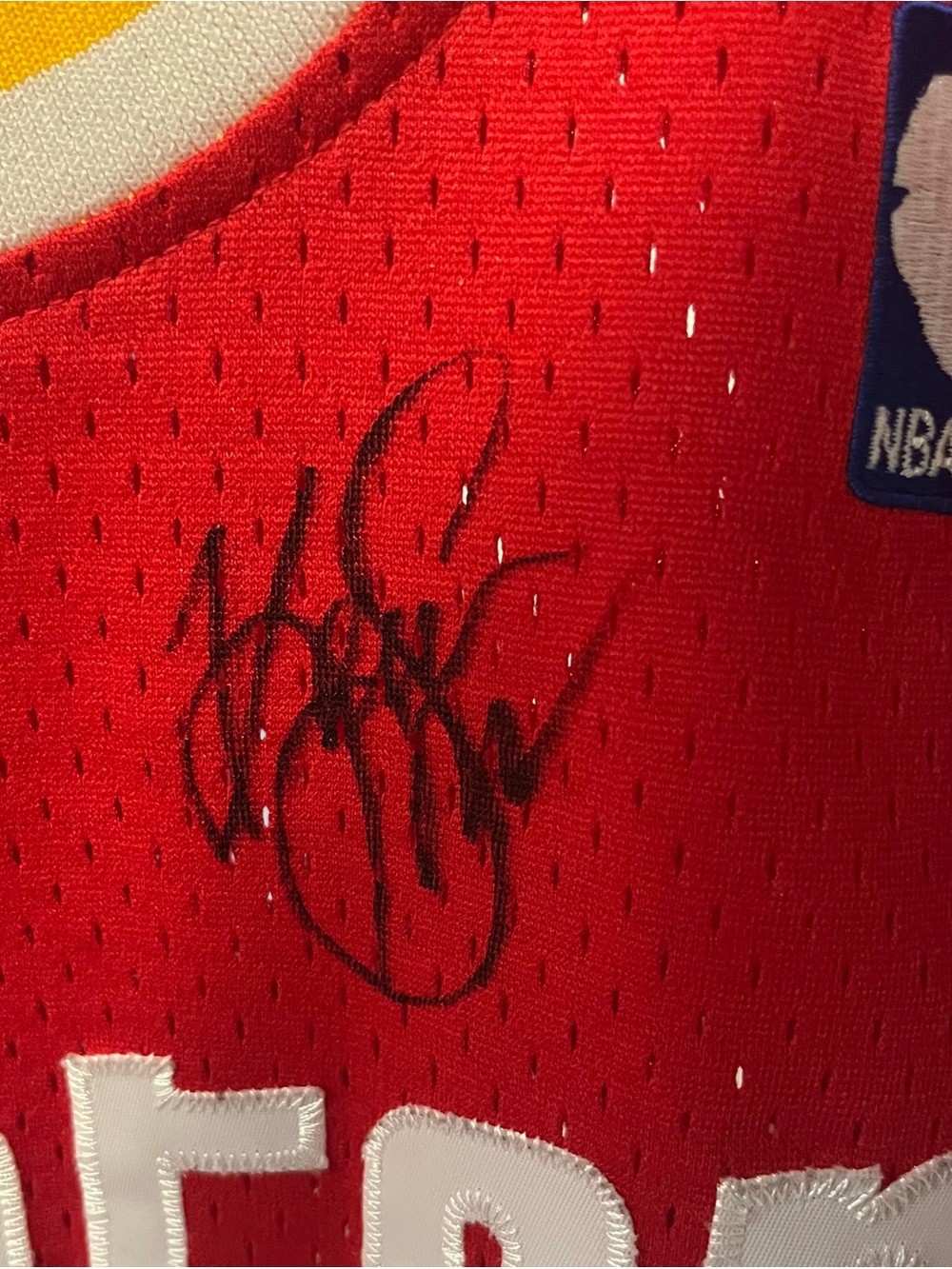 Mitchell & Ness Red Kids Mesh Dress with White Lettering and NBA Patch